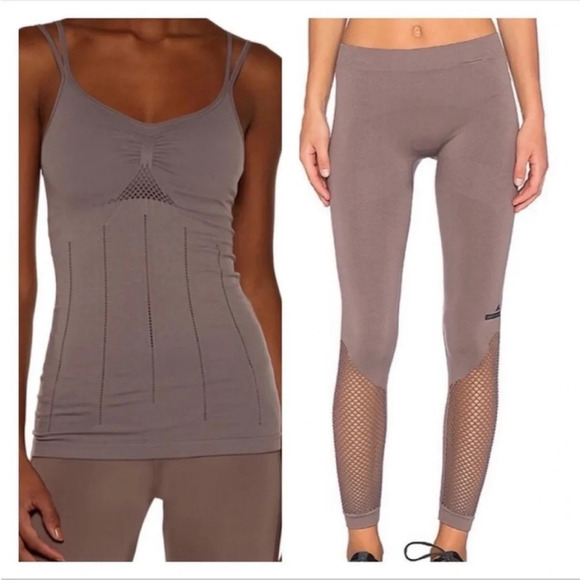 Stella McCartney adidas SET cement mushroom color essential studio tights & tank - Picture 4 of 15